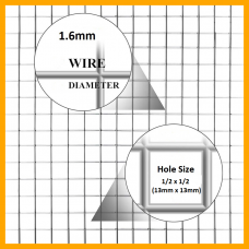 Wire Mesh 13x13mm Holes 16G (1/2x 1/2 inch) 48High (4FT) 15Meters 