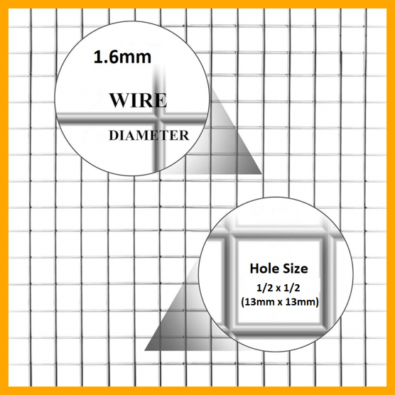 Wire Mesh 13x13mm Holes 16G (1/2"x 1/2" inch) 48"High (4FT) 6Meters 