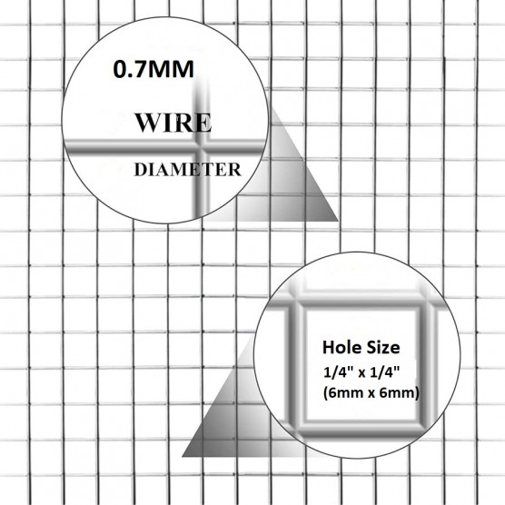 Wire Mesh 7x7mm Holes 22G (1/4"x1/4" inch) 48"High (4FT) 6 Meters Galvanised