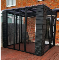 Designer 3 Sided Catio -192.5cm x 282cm x 189ft Tall with Tongue & Groove Boarded corners painted BLACK