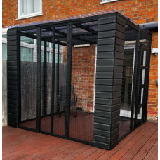 Designer 3 Sided Catio -192.5cm x 282cm x 189ft Tall with Tongue & Groove Boarded corners painted BLACK