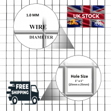 Wire Mesh 25x25mm Holes 19G (1"x 1" inch) 36"High (3FT) 30Meters Galvanised