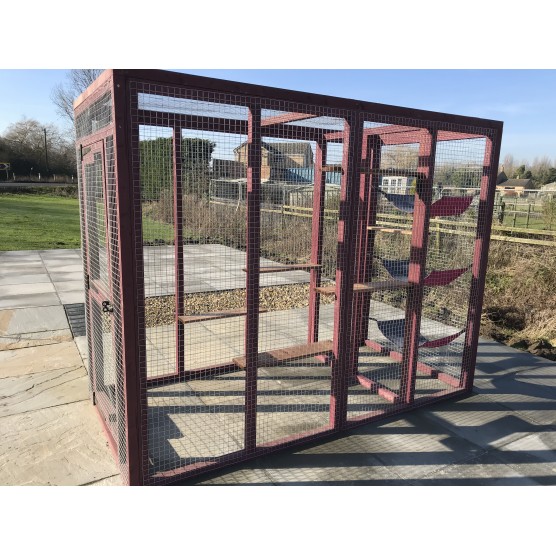 Free Standing Catio Cat Run 8ft x 4ft Shelves and Hammock Tower