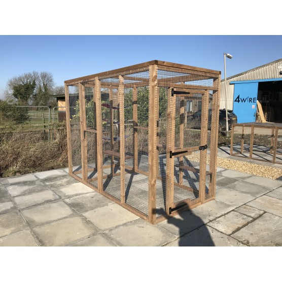 Free Standing Cat Run 6ft x 4ft Shelves and Hammock Tower Brown