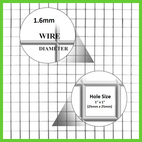 Wire Mesh 25x25mm Holes 16G (1"x 1" inch) 36"High (3FT) 15Meters Galvanised