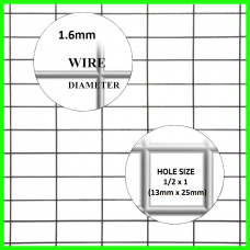 Wire Mesh 13x25mm Holes 16G (1/2"x 1" inch) 36"High (3FT) 15Meters Galvanised