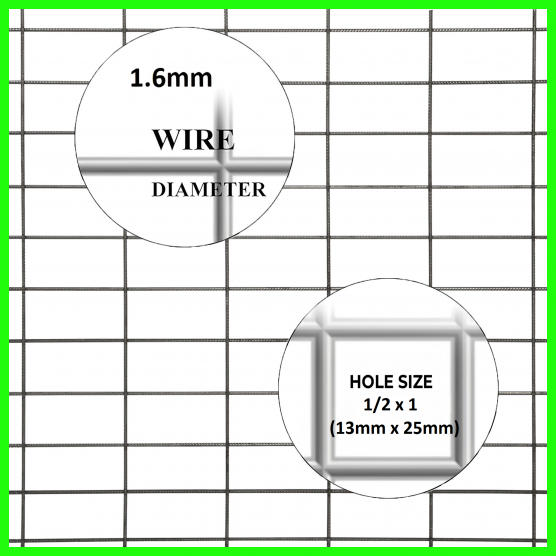 Wire Mesh 13x25mm Holes 16G (1/2"x 1" inch) 36"High (3FT) 6Meters Galvanised