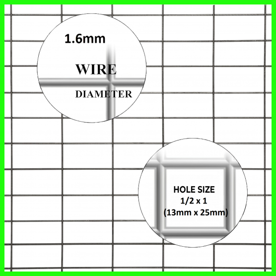 Wire Mesh 13x25mm Holes 16G (1/2"x 1" inch) 36"High (3FT) 30 Meters Galvanised